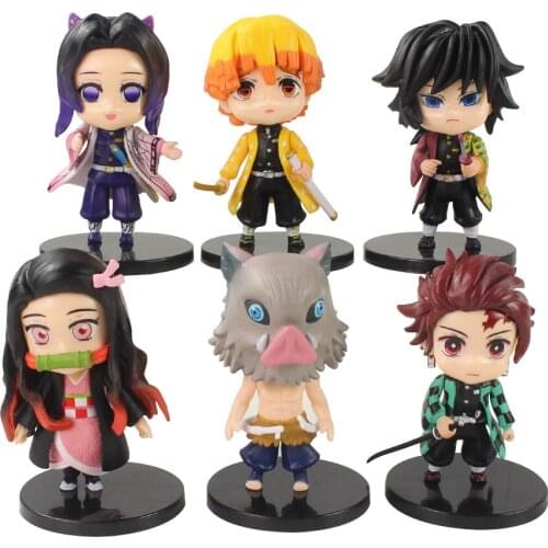 6pcs/Set 9cm Anime Demon Slayer Kamado Tanjirou Nezuko Zenitsu Inosuke Giyuu Kochou Shinobu PVC Action Figure Model Toys Dolls