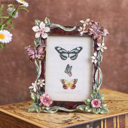 European creative flower and bird photo frame decoration enamel color alloy crafts wedding gift living room photo frame decor