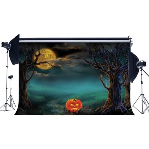 Photography Backdrops Halloween Horror Night Mysterious Moon Forest Pumpkin Old Tree Photo Background