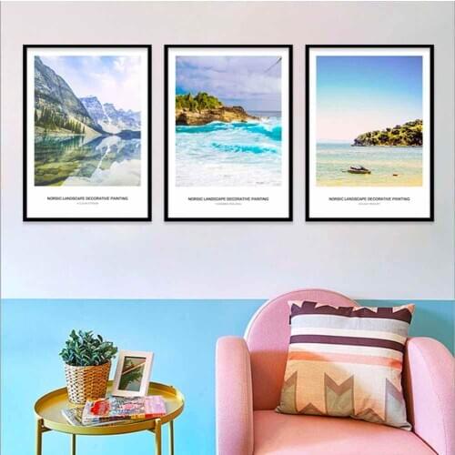 HAOCHU Ocean View Bright Drawing Canvas Painting Living Room Home Decor Painting Print Poster Simple Nordic Wall Picture