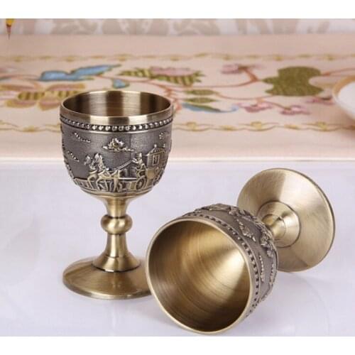 Classical Metal Wine Cup Handmade Small Goblet Household Copper Wine Glass Carving Pattern Creative Carving Cups Drinkware