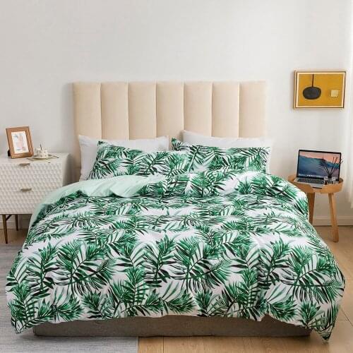 Simple Comforter Cover Bedding Set Twin Green Leaves Quilt Duvet Cover Set Students Dormitory Brushed Bedclothes Bed Linen Set