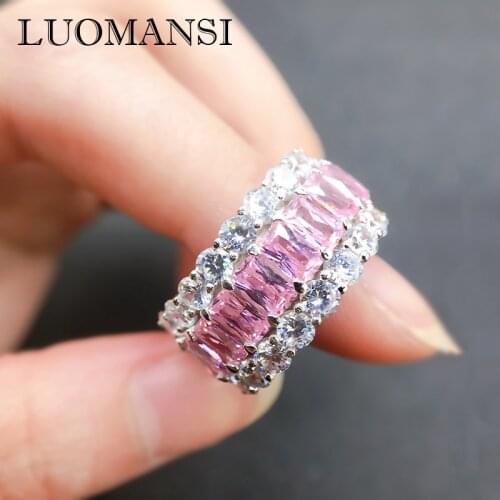 Luomansi Sparkling High Carbon Diamond Ring 100%-S925 Sterling Silver Wedding Engagement Cocktail Party Fine Jewelry