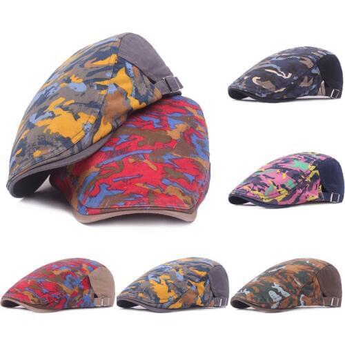 Mens Colorful Camouflage Cabbie Ivy Driving Hat Newsboy Golf Beret Cotton Cap HATCS0505