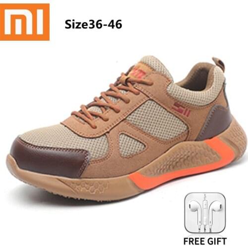 Xiaomi Men Safety Shoes Anti-Smashing Work Boots Cow Suede And Mesh Upper Anti-Puncture Non-slip Work Shoes High Quality