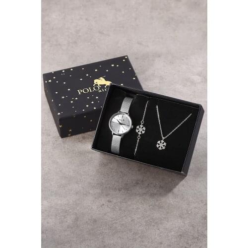 Womens Set Kombin Sleeve Clock Snowflake Necklace And Bracelet Gift Box Accessories