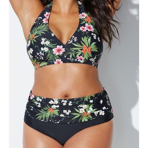 2020 New Swimsuit Women Bikini Set High Waist Halter Swimwear Sexy Bandage Biquini Bathing Suit Plus Size 4XL