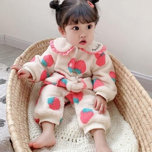 Girls' 2020 Autumn and Winter Clothes New Childrens Plush Crawling Clothes Baby Thickening Romper Warm OutingTrousers Crawl