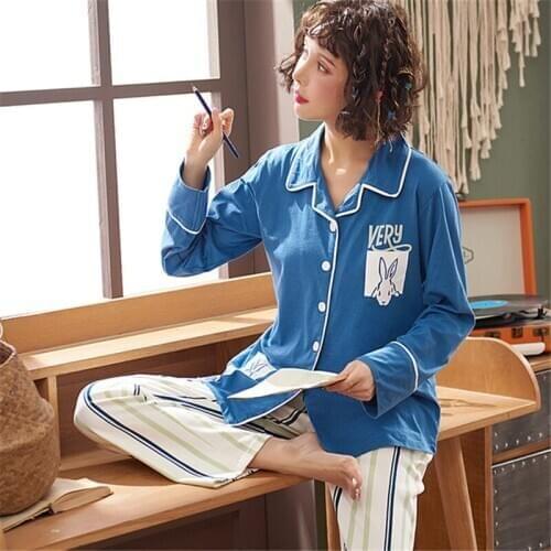 Autumn Korean version of pajamas ladies long-sleeved lapel loose sweet casual home wear explosive night gown new arrival