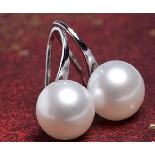Genuine White Freshwater Pearl 11-12mm Dangle Silver Hook Earrings