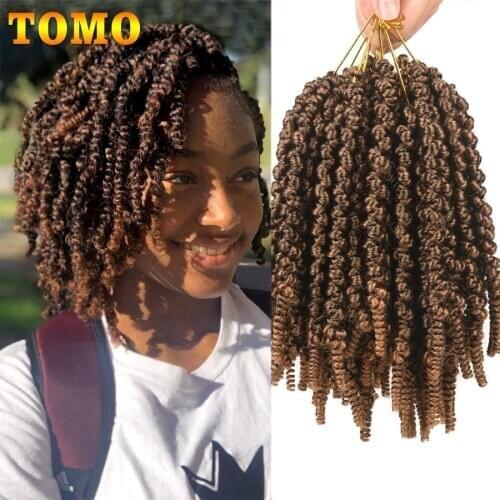 TOMO Pre-twisted Bomb Spring Twist Hair 8 inch Passion Twists Crochet Hair 15 Roots Synthetic Braiding Hair Extensions