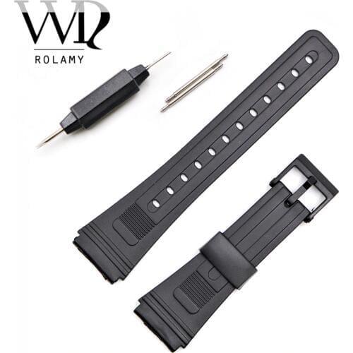 Rolamy 20mm Watch Band Strap Loop Silicone Rubber Straight End With Black Plastic Pin Buckle Men Lady Black Watchband Watch Belt