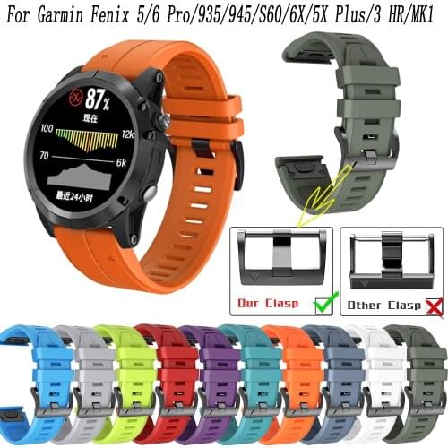26 22mm Sport Silicone Watchband Wriststrap for Garmin Fenix 6X 6 Pro 5X 5 Plus 3 3HR 935 MK1 Easy Fit Quick Release wirstband