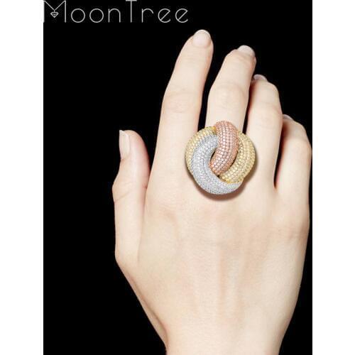 MoonTree Luxury Flower Lotus Leaf Cubic Zironia Monaco Designer Engagement Dubai Naija Bridal Cocktail Finger Rings Jewelry