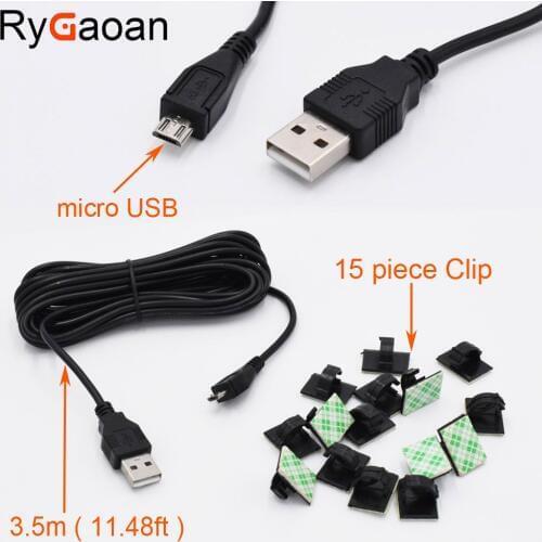 RyGaoan 15 piece Multifunctional USB Cable Adhesive Line Holder Car Clip Fastener with 3.5meter micro USB Cable for Car DVR GPS