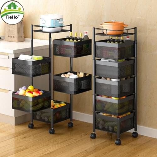 TieHo Metal Rotating Kitchen Storage Baskets Kitchen Organizer for Fruit Vegetable Storage Kitchen Accessories Floor Shelf