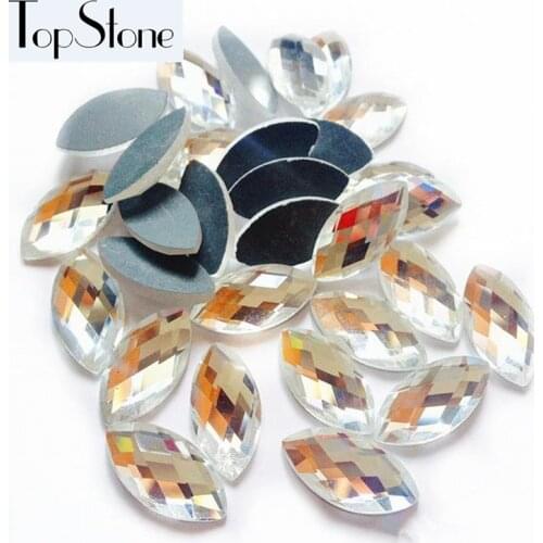 TopStone 5x10,7x15,6x12,8x16,10x20,13x25mm Crystal Navette Faceted Flat Back Glass Stones for Dress Making