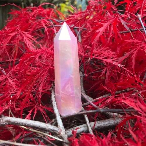 Angle Aura rose Quartz Crystal Wand points for Healing crystal stone gifts