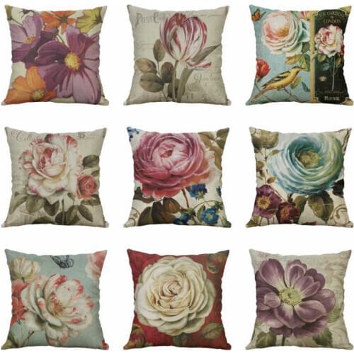 Vintage Pillow Case 18" Home Throw Cushion Sofa Waist Cotton Linen Flower Cover Decor
