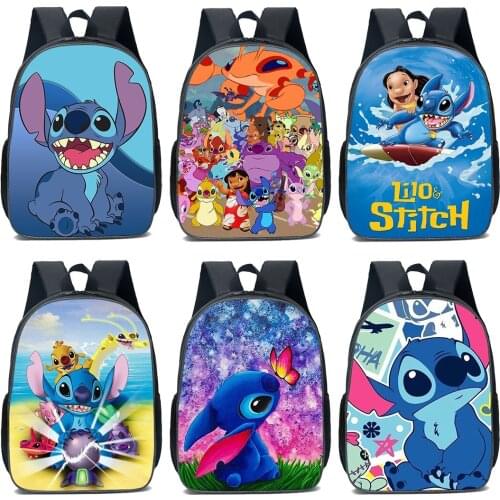Disney Lilo & Stitch Cartoon Anime Figure toys 12 Style School Bag High Capacity Nylon Waterproof Cartoon Action Plush backpack