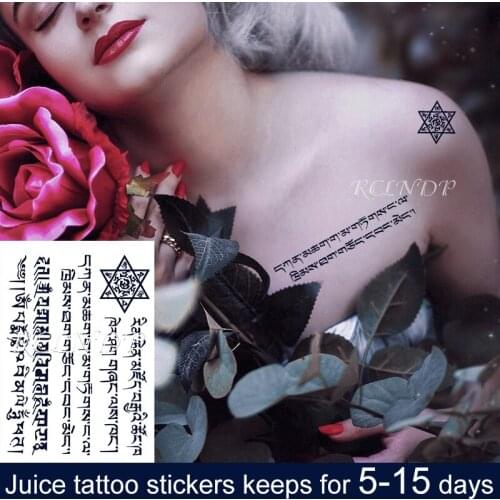Waterproof Temporary Juice Ink Tattoo Sticker Tibetan Language Star Totem Fruit Gel Long Lasting Art for Men Women