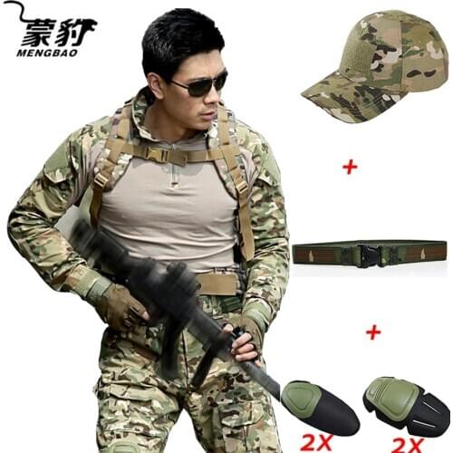 Military Uniform Men Tactical Suit CPU Camouflage US Army Clothes Combat Shirt Hunting Military Clothing Cargo Pants Knee Pads