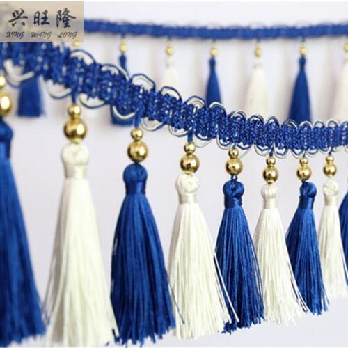 XWL 12M/Lot Double Color Plating Beads Curtain Lace Accessories Tassel Fringes Trim Ribbon DIY For Sofa Stage Home Textile Decor