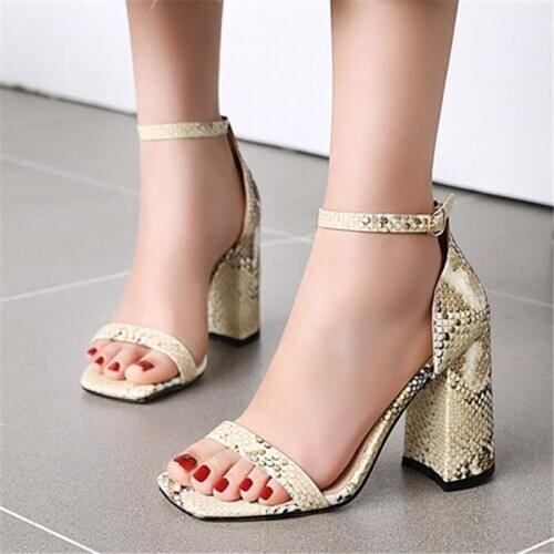 New Cool Print High Block Heels Sandals Elegant Shallow Heels Party Sandals Women Summer Peep Toe Date Shoes Woman