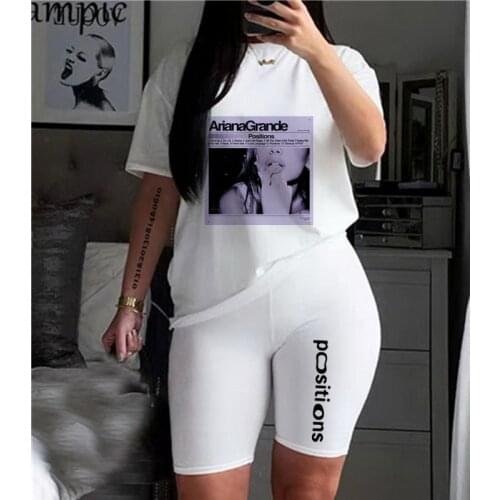 Ariana Grande Position Printing Woman 2-Piece T-Shirt And Shorts Suit Summer Short-Sleeved O-Neck Casual Womens Sexy Suit