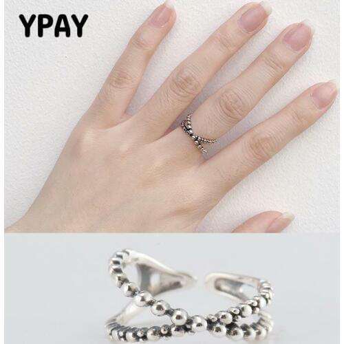YPAY Do the Old Vintage Cross Design Rings Women Real 925 Sterling Silver Zircon Open Finger Ring Bague Fine Jewelry YMR114