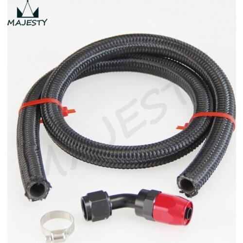 AN-10 10-AN STAINLESS STEEL BRAIDED OIL/FUEL HOSE 3FT +45 Degree SWIVEL END TUBE FITTING hose color black
