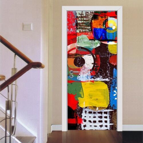 2 Pcs/Set PVC 3d Vinyl Wallpaper Door Cover Graffiti Wall Stickers 77*200cm Kitchen Wall Decals Decor Graffiti Murals Abstract