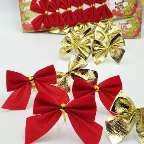 12pcs Christmas Bows Hanging Gold Red Bowknot Christmas Decoration Bowknots Xmas Decoration Party Holiday Decoration Gifts