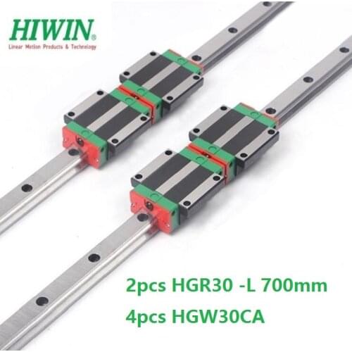 2pcs origial Hiwin rail HGR30 -L 700mm linear guide + 4pcs HGW30CA HGW30CC flange carriage blocks for cnc router