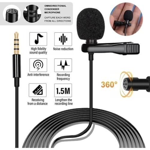 3.5mm Clip on Lapel Mini Lavalier Microphone Professional Recording Microphone Portable Condenser Mic for Audio Mobile Phone PC