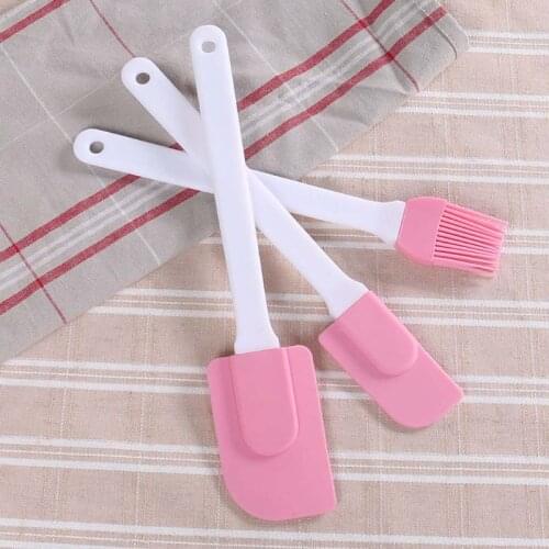 3 Pcs Pastry Brush Set with Cooking Brush Scraper Pink Colours Silicone Baking Accessory Barbecue Tools