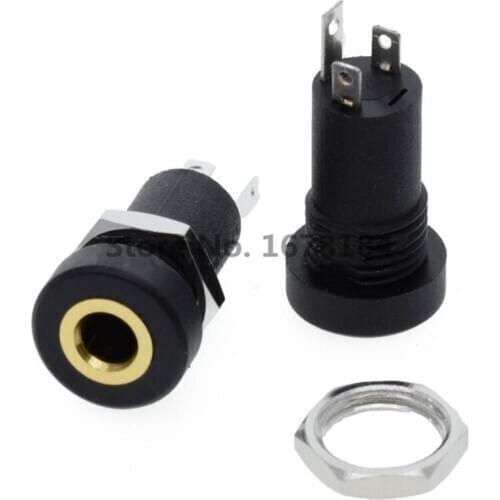 5PCS PJ392A 3.5MM Audio Jack Socket 3 Pole Black Stereo Solder Panel Mount Gold With Nuts PJ-392A
