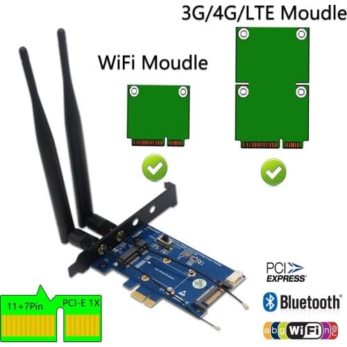 Mini PCI-E PCI Express to PCI-E 1x Adapter With SIM card Slot for WiFi and 3G/4G/LTE card