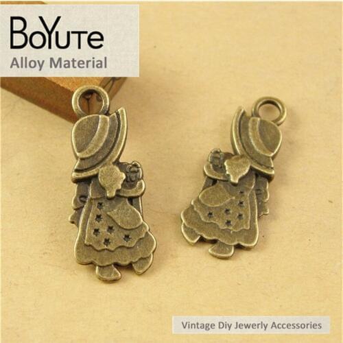 BoYuTe (60 Pieces/Lot) 28*12MM Vintage Girl Pendant Charms Antique Bronze Plated Zinc Alloy Diy Jewelry Making Accessories