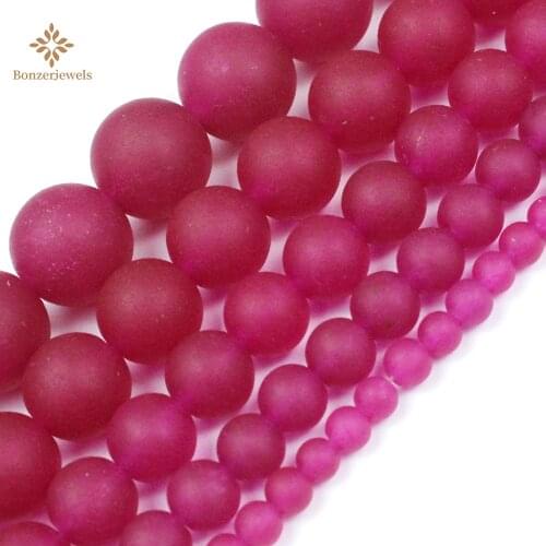 Wholesale Factory Price Natural Stone Frosted Matte Pink Rose Jades Loose Chalcedony Beads 4-12 MM Pick Size For Jewelry Making