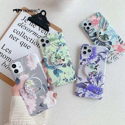 Laser Flowers Phone Case for iPhone 12 Mini 11 Pro Max XR X Max Soft Foldable Stand Shiny Luxury Cases for iPhone 7 8 Plus Green