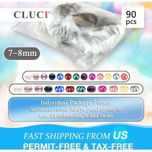 CLUCI 90pcs 7-8mm Rainbow Akoya Oysters with Pearls Mix 13 Colors Big Pack Single and Twins Pearls in Oyster WP336SB