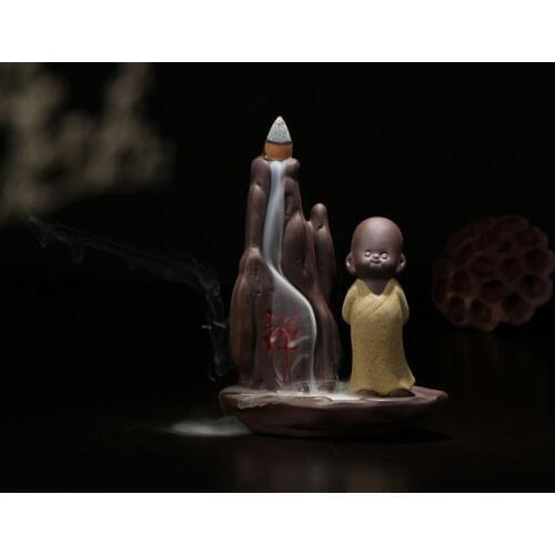 GOOD business gift Original # TOP collectors edition ceramic ART -Zen Buddha CHAN DAO Little Monk incense color pottery ART