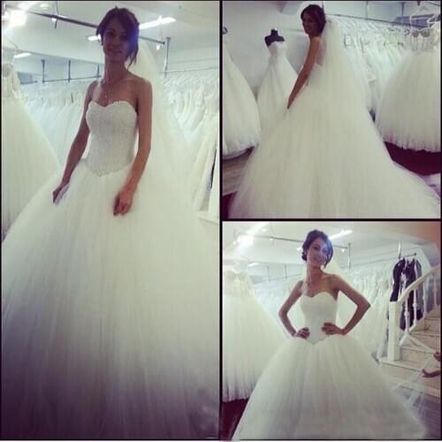 Elegant Sweetheart Neckline Beaded Wedding Dress 2010 For Bride Women Simple Tulle Bride Dress vestido de noiva Dresses