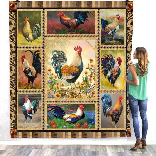 Rooster 3d printed fleece blanket for Beds Hiking Picnic Thick Fashionable Bedspread Sherpa Throw Blanket 04