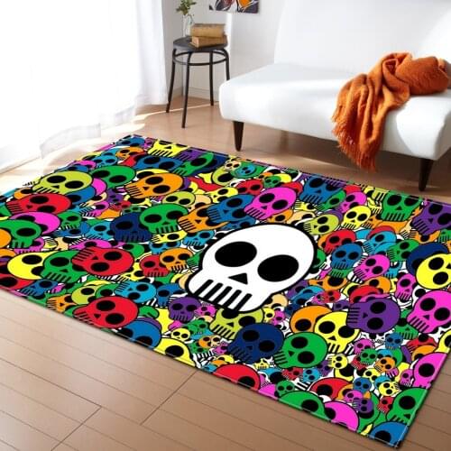 Halloween 3D Skull Printed Rugs Kids Room Play Game Carpet Baby Crawl Mats Flannel Carpets for Living Room Party Decor Area Rug