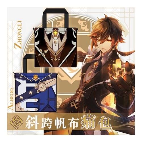 HOT Game Genshin Impact Albedo Zhongli Venti Canvas Bag Cosplay Men Women Gifts Student Travel Shoulder Bag Cute Casual Bag Xmas