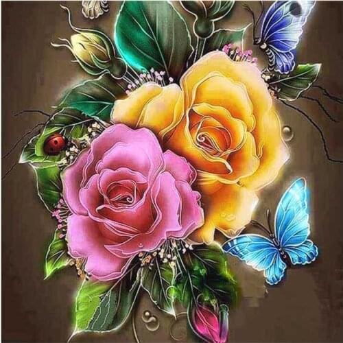 5D Rhinestone Painting Crystal Home Decor DIY Diamond Painting Rose &Butterfly Cross Stitch Pattern Diamond Embroidery GLYP-114