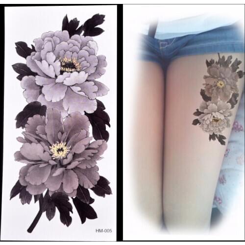 China Peony Flower Temporary Tattoo Sticker Series Grey-White Waterproof One-Time Tattoos Stickers Arm Leg Tatto Sticker
