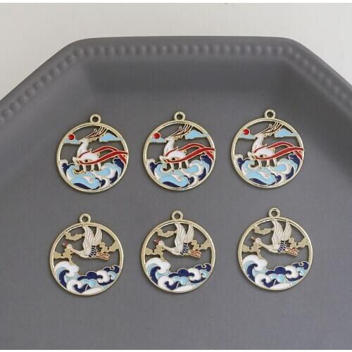 Chinese Style Enamel Alloy Charms Gold Tone Plated Zinc Alloy Metal Bracelet Necklace Earring Cloud Deer Pendant 20pcs 27*30mm